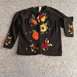 Tiara International Sweater Women’s Small Full Zip Fall Pumpkins Leaves Berries‎